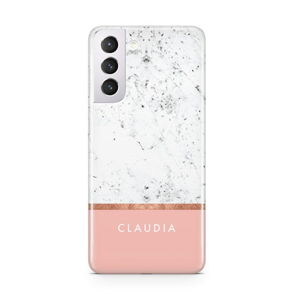Personalised Marble With Name Initials Pink Samsung S21 Case