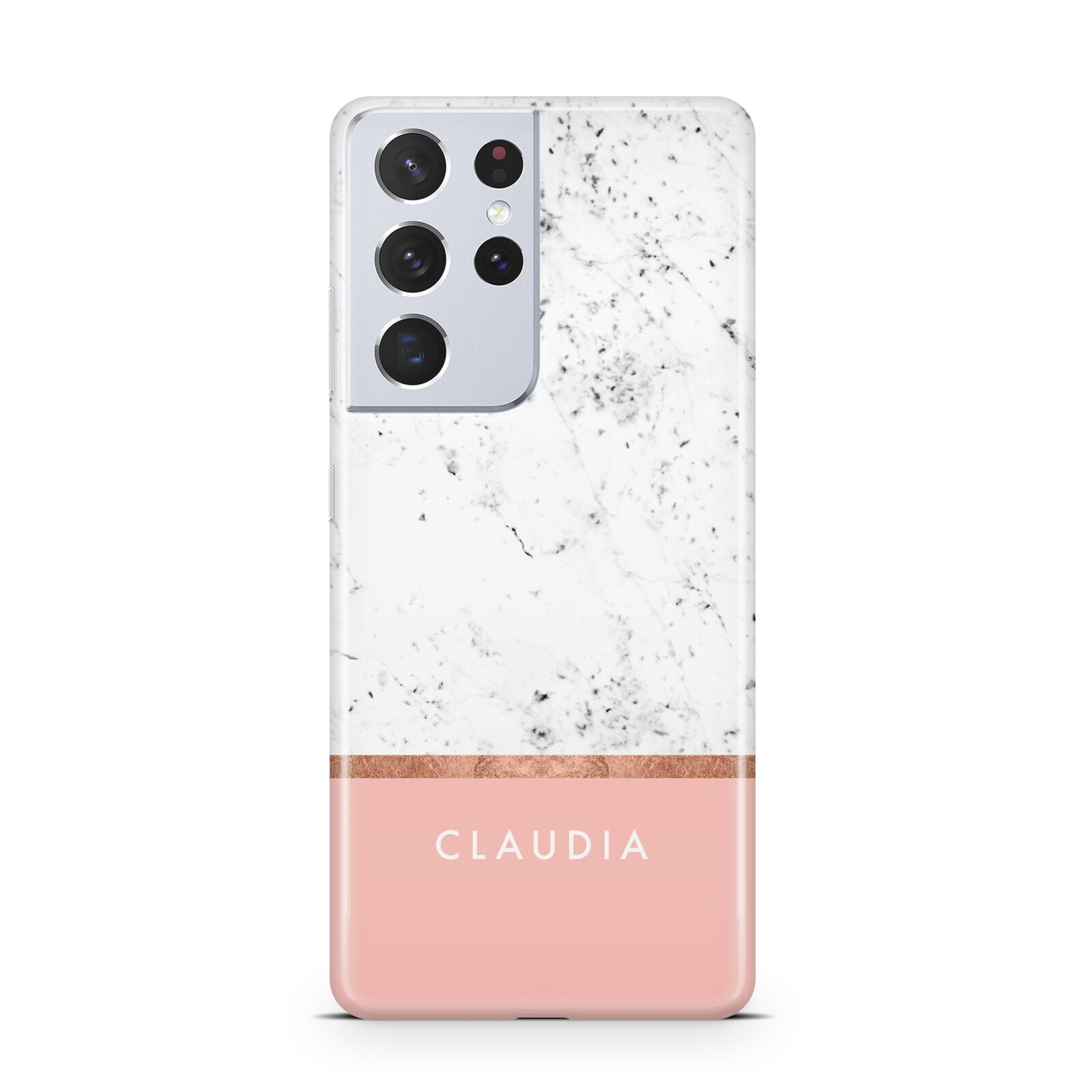 Personalised Marble With Name Initials Pink Samsung S21 Ultra Case