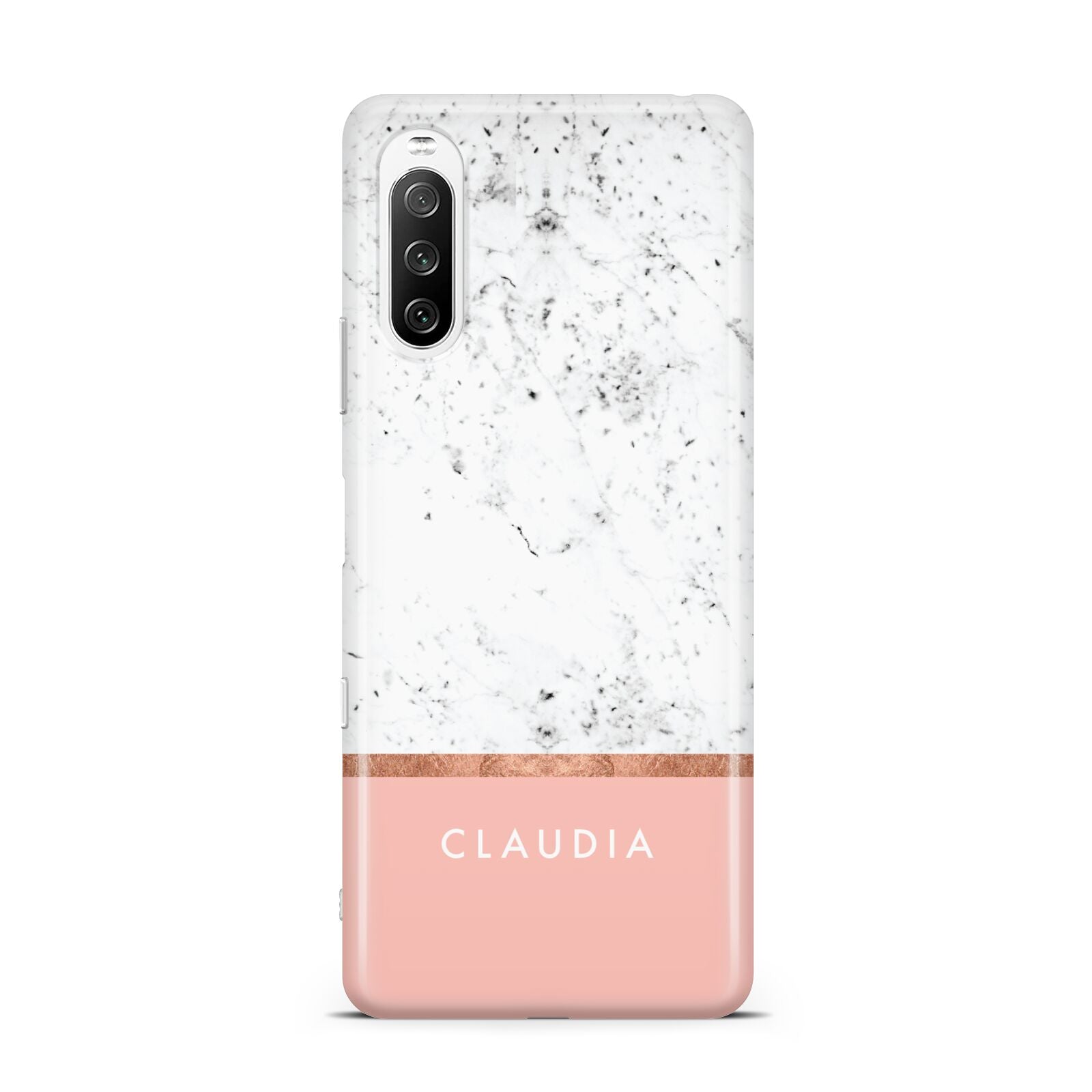 Personalised Marble With Name Initials Pink Sony Xperia 10 III Case