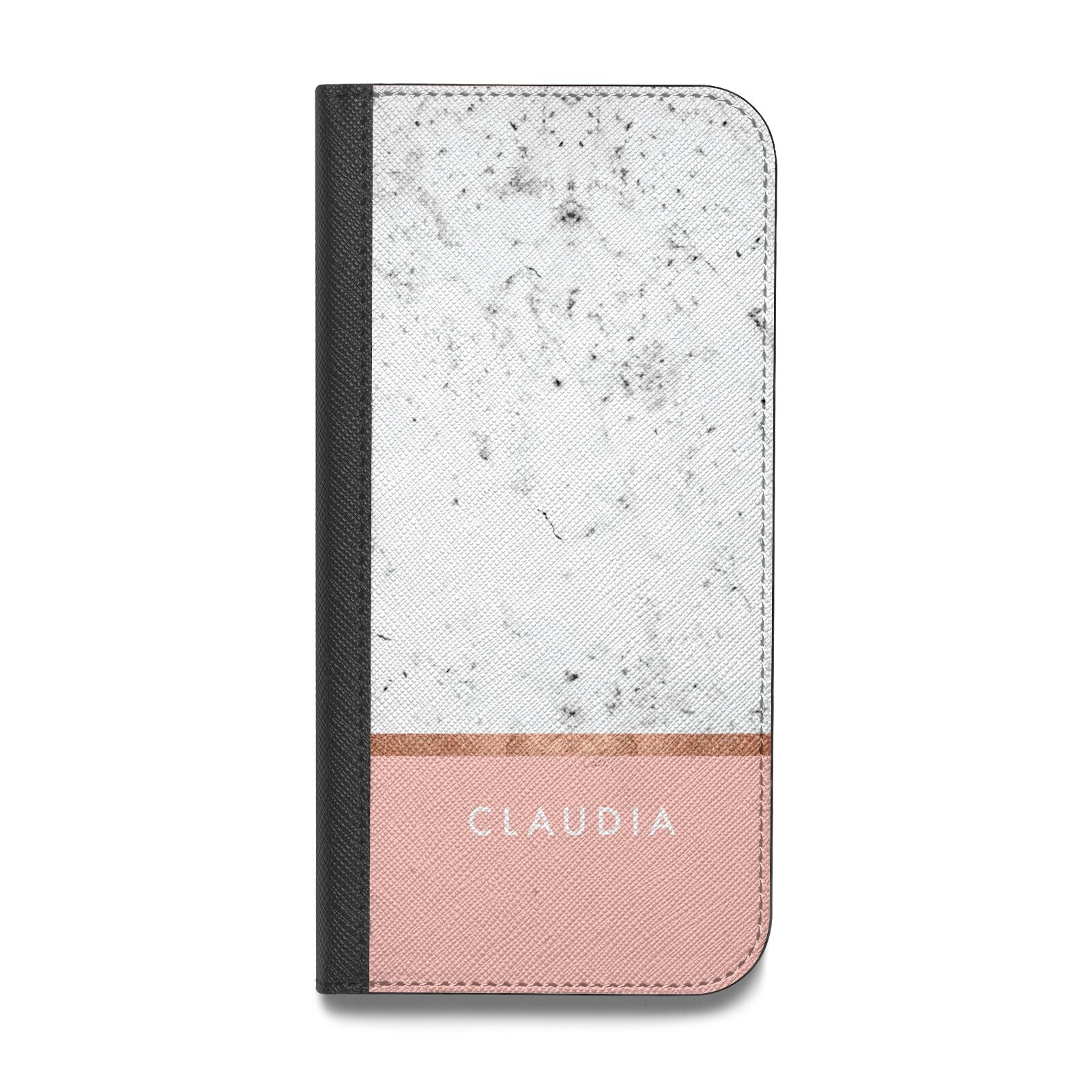 Personalised Marble With Name Initials Pink Vegan Leather Flip Samsung Case