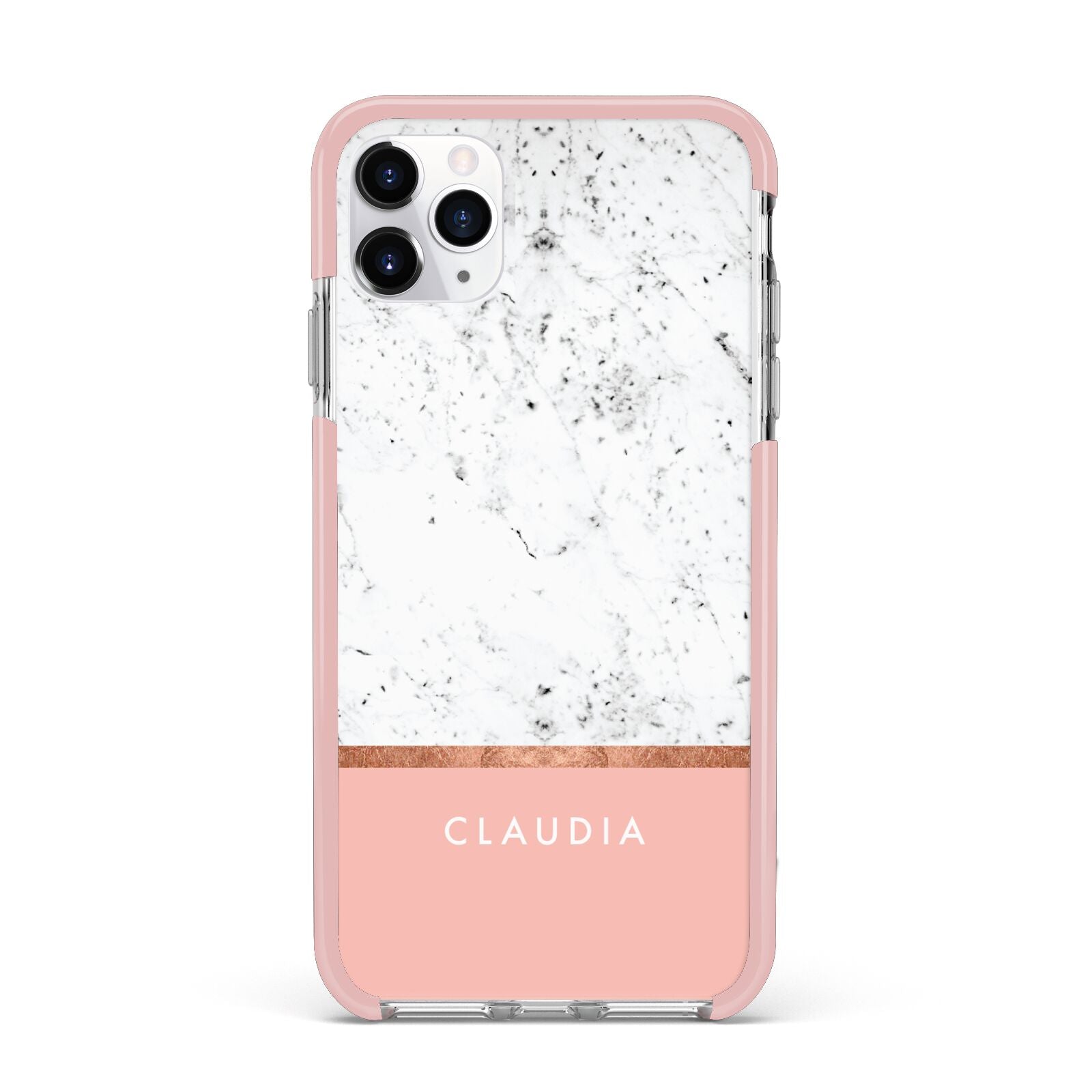Personalised Marble With Name Initials Pink iPhone 11 Pro Max Impact Pink Edge Case
