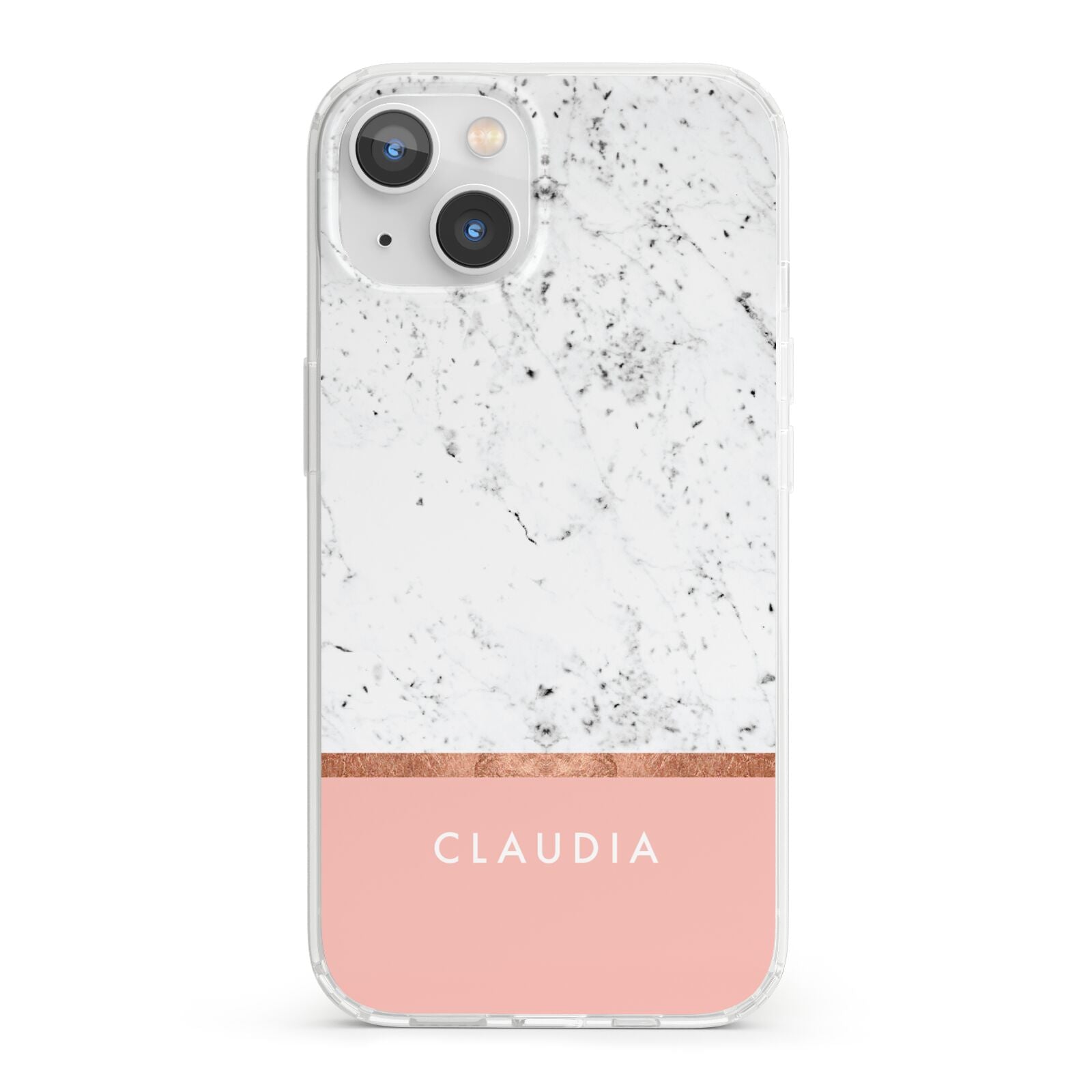 Personalised Marble With Name Initials Pink iPhone 13 Clear Bumper Case