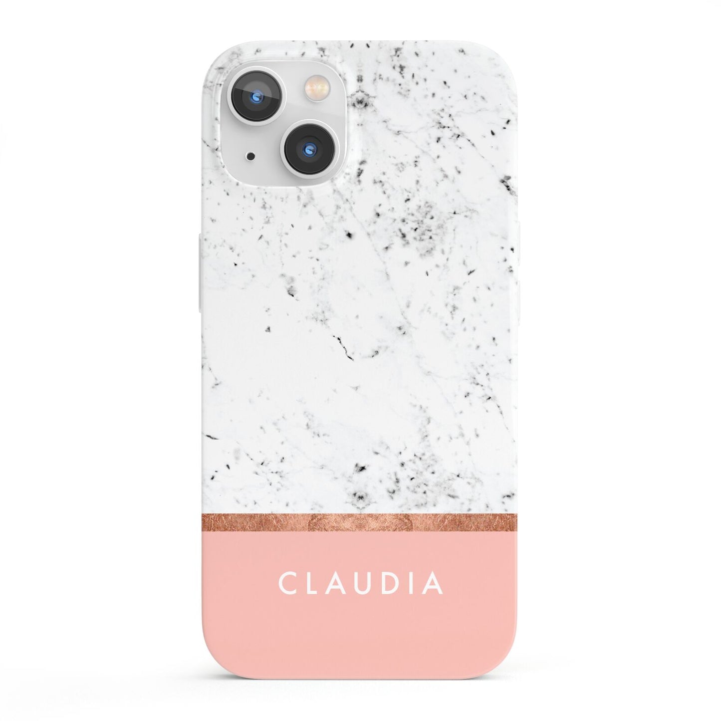 Personalised Marble With Name Initials Pink iPhone 13 Full Wrap 3D Snap Case
