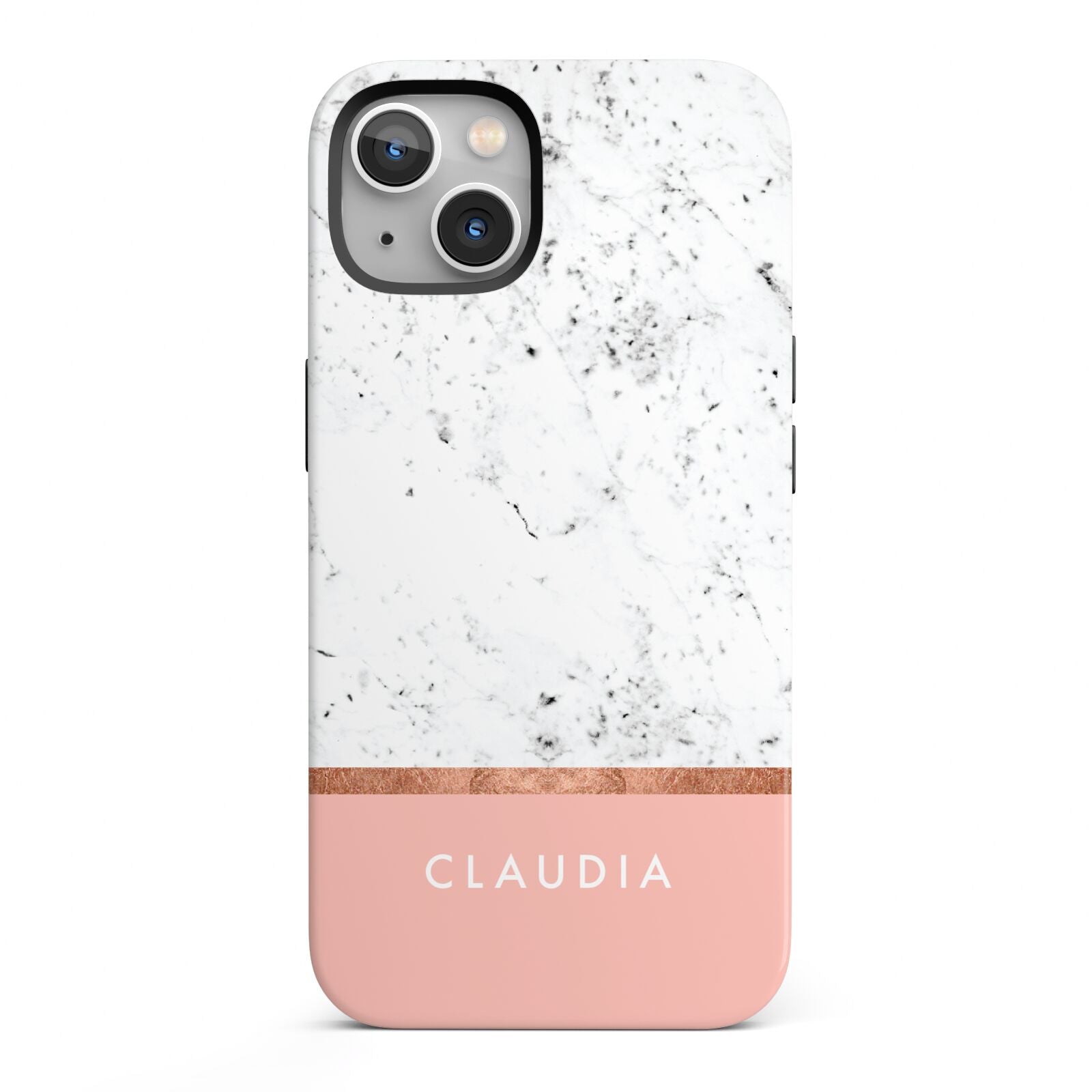 Personalised Marble With Name Initials Pink iPhone 13 Full Wrap 3D Tough Case