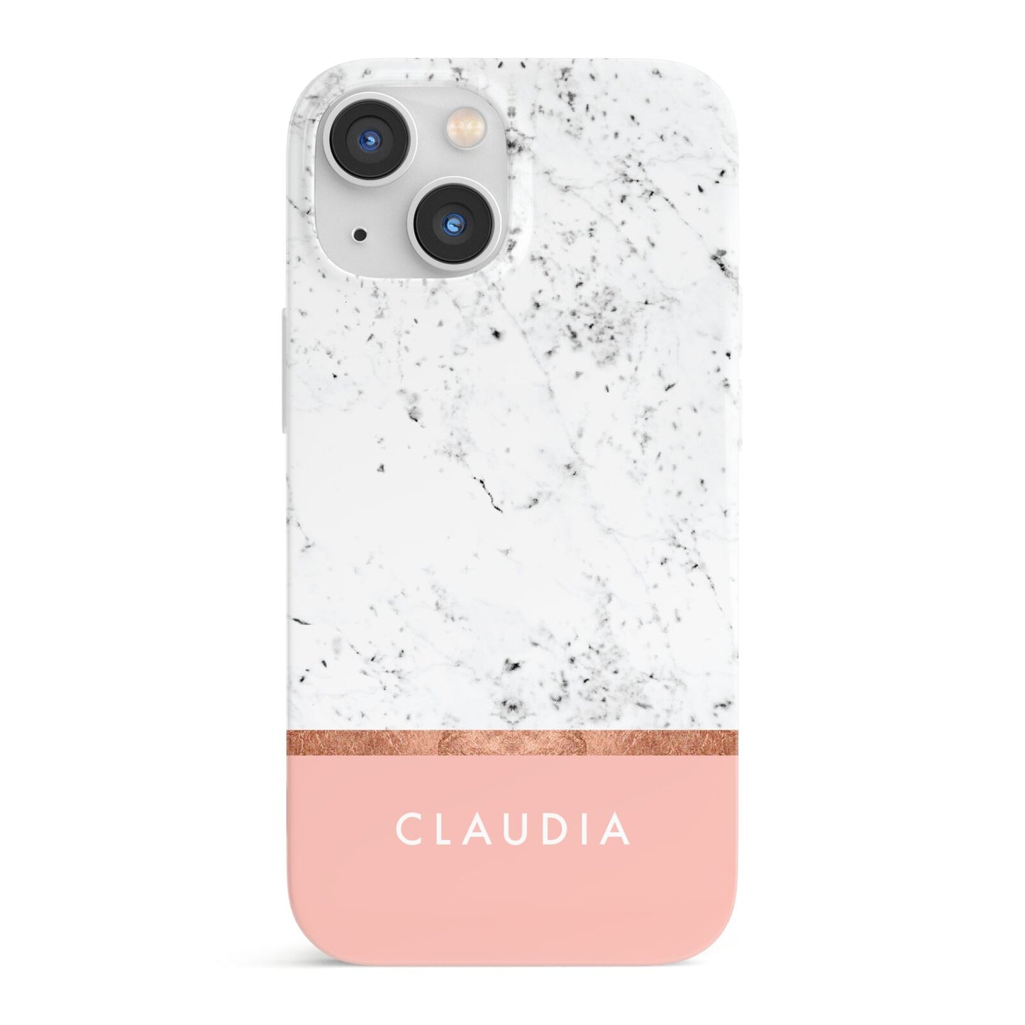 Personalised Marble With Name Initials Pink iPhone 13 Mini Full Wrap 3D Snap Case