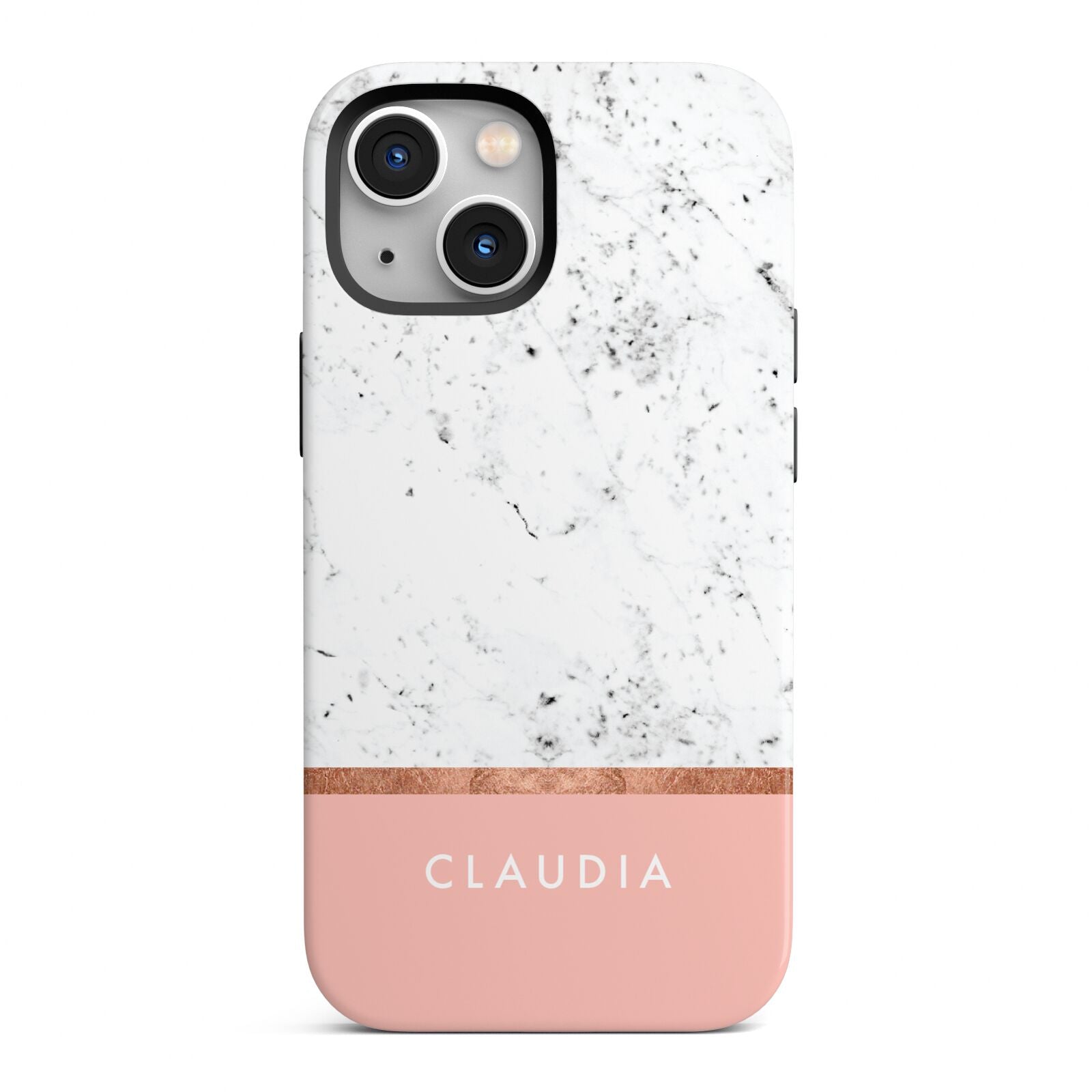 Personalised Marble With Name Initials Pink iPhone 13 Mini Full Wrap 3D Tough Case