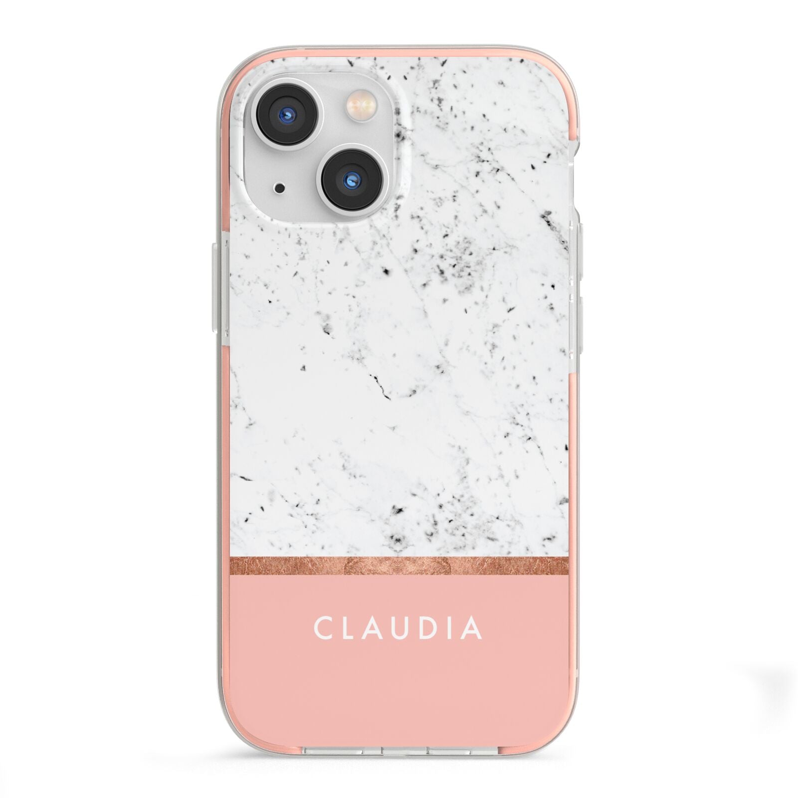 Personalised Marble With Name Initials Pink iPhone 13 Mini TPU Impact Case with Pink Edges