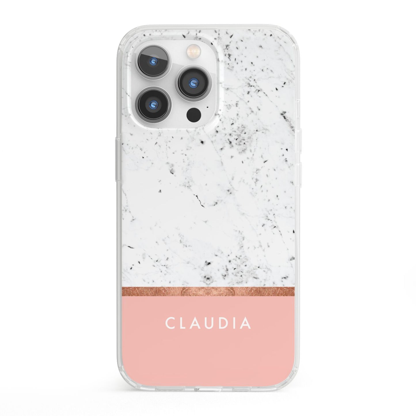 Personalised Marble With Name Initials Pink iPhone 13 Pro Clear Bumper Case