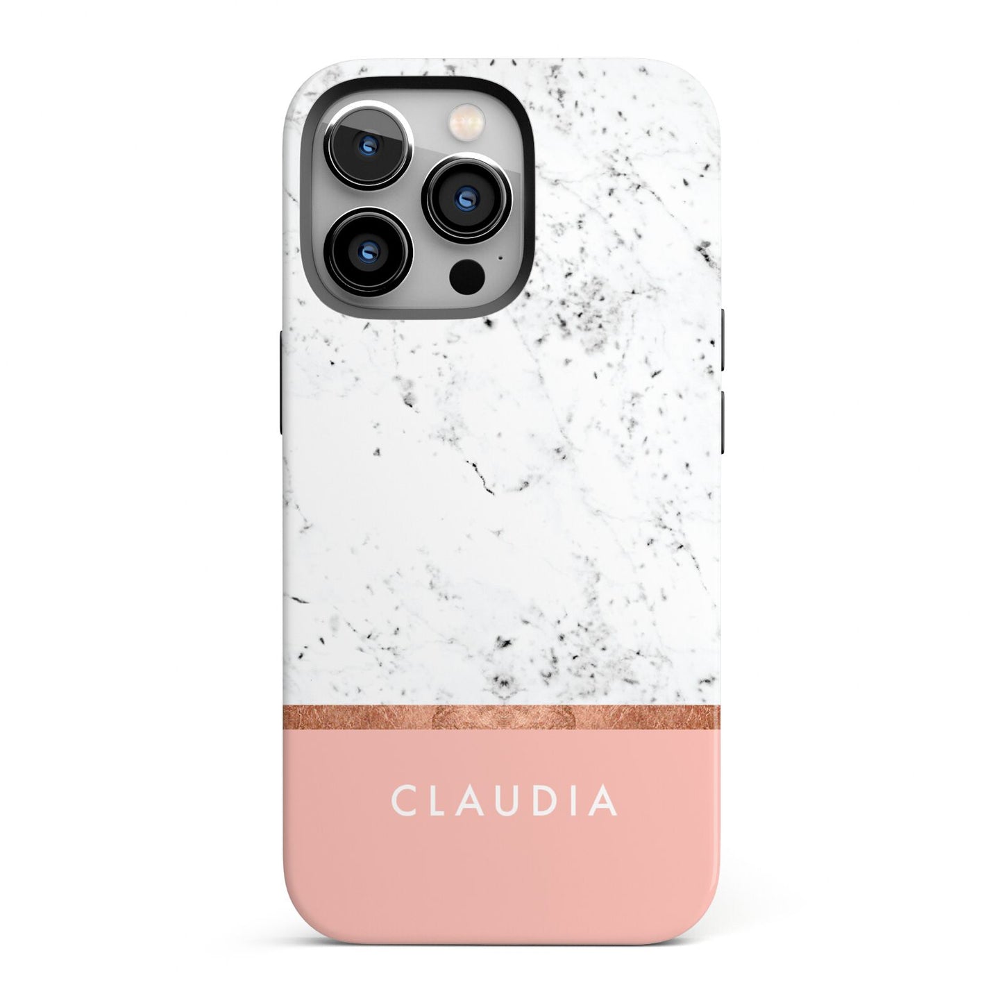 Personalised Marble With Name Initials Pink iPhone 13 Pro Full Wrap 3D Tough Case