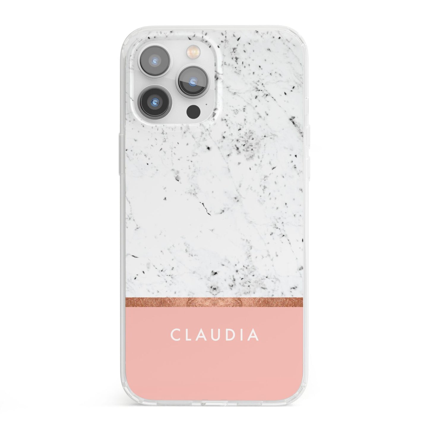 Personalised Marble With Name Initials Pink iPhone 13 Pro Max Clear Bumper Case