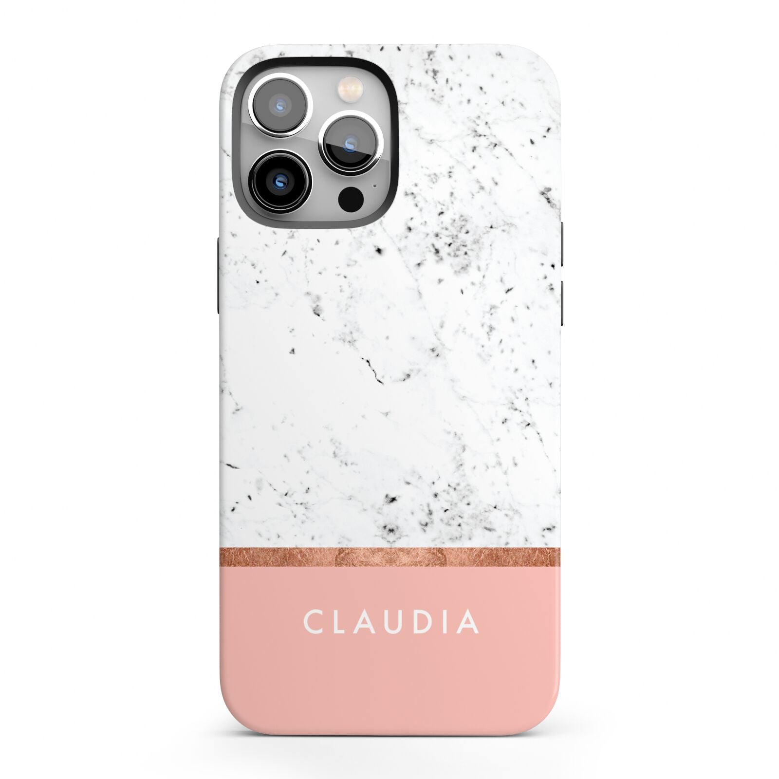 Personalised Marble With Name Initials Pink iPhone 13 Pro Max Full Wrap 3D Tough Case