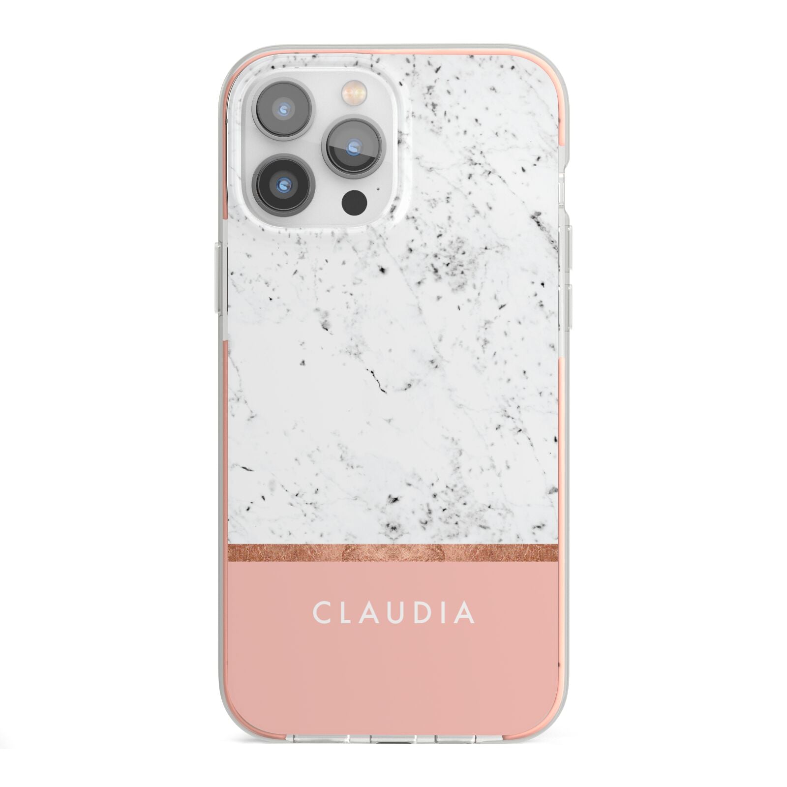 Personalised Marble With Name Initials Pink iPhone 13 Pro Max TPU Impact Case with Pink Edges