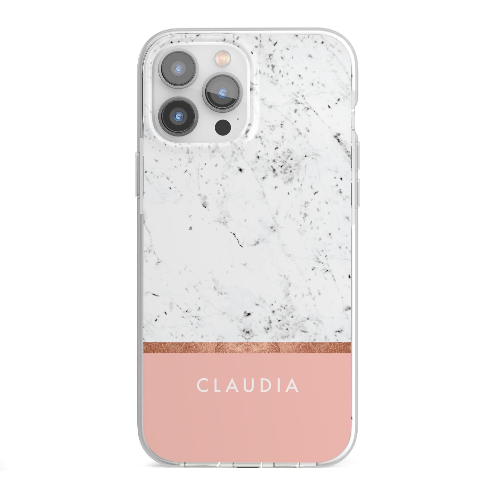 Personalised Marble With Name Initials Pink iPhone 13 Pro Max TPU Impact Case with White Edges