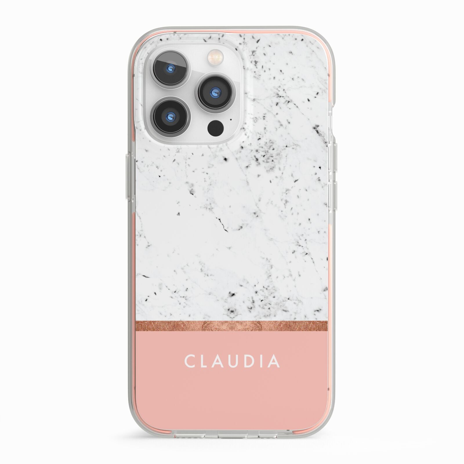 Personalised Marble With Name Initials Pink iPhone 13 Pro TPU Impact Case with Pink Edges