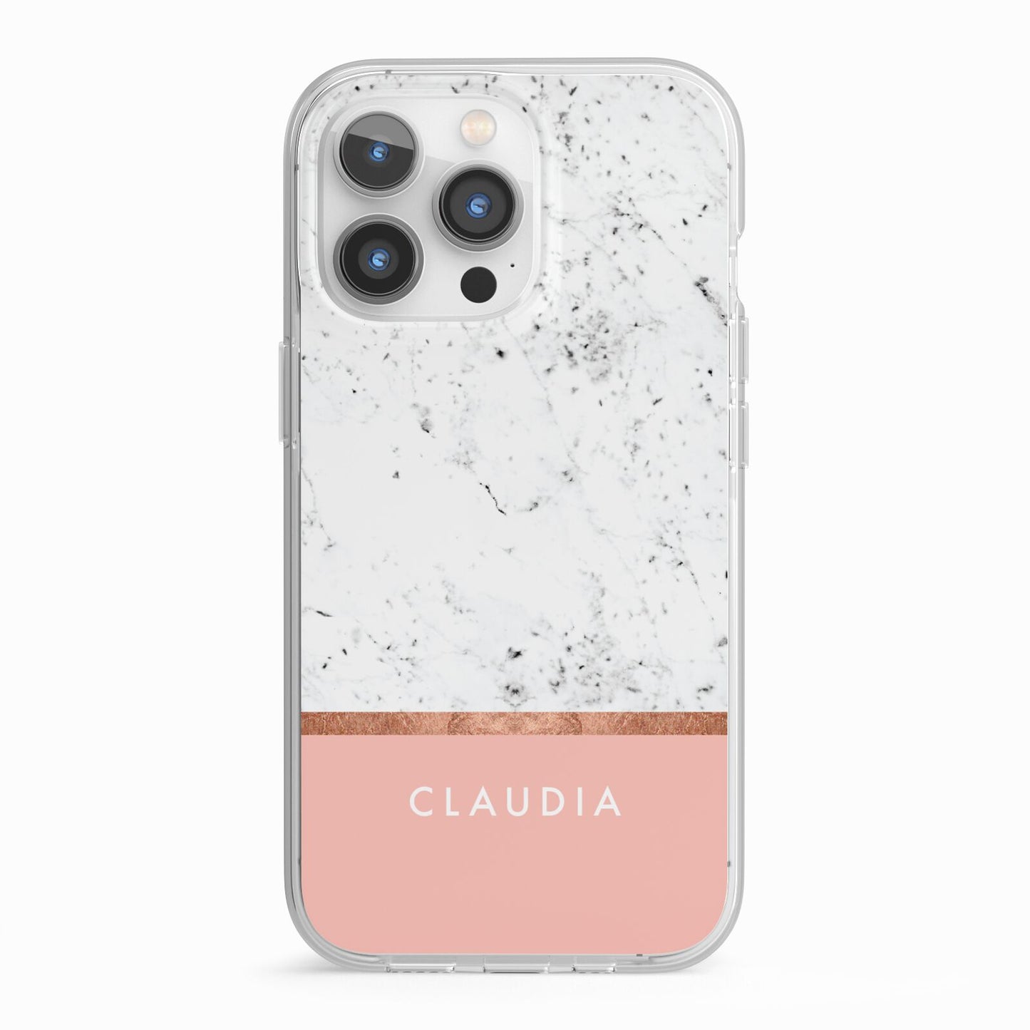 Personalised Marble With Name Initials Pink iPhone 13 Pro TPU Impact Case with White Edges