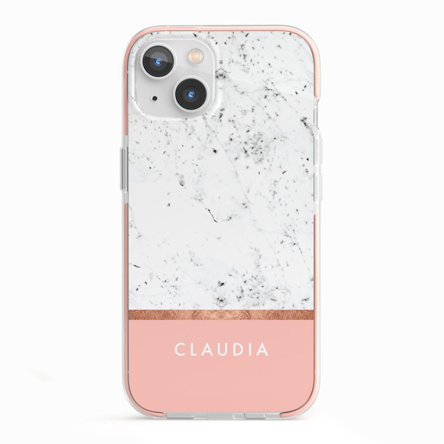 Personalised Marble With Name Initials Pink iPhone 13 TPU Impact Case with Pink Edges