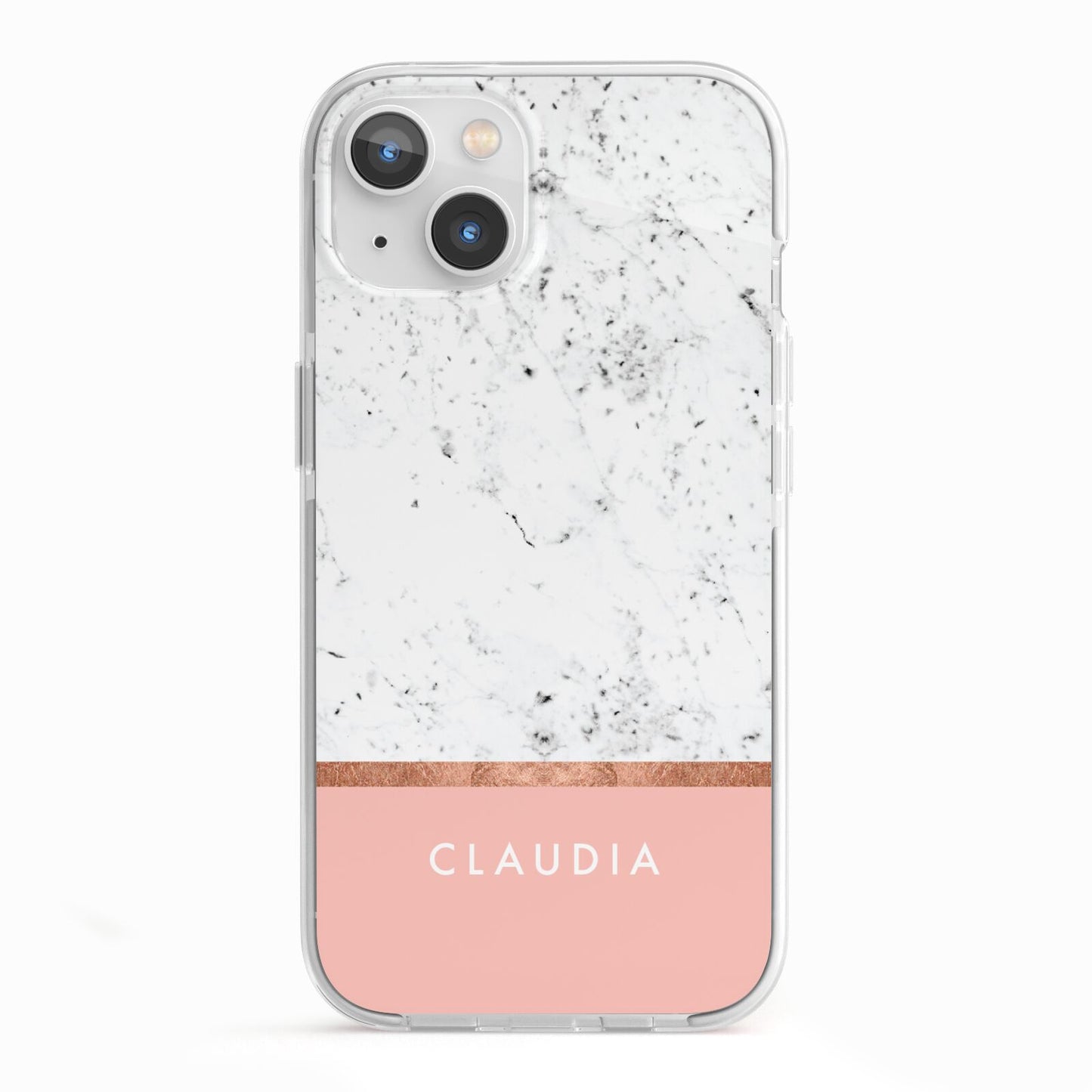 Personalised Marble With Name Initials Pink iPhone 13 TPU Impact Case with White Edges