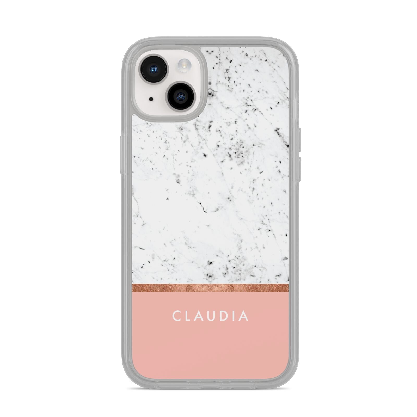 Personalised Marble With Name Initials Pink iPhone 14 Plus Clear Tough Case Starlight