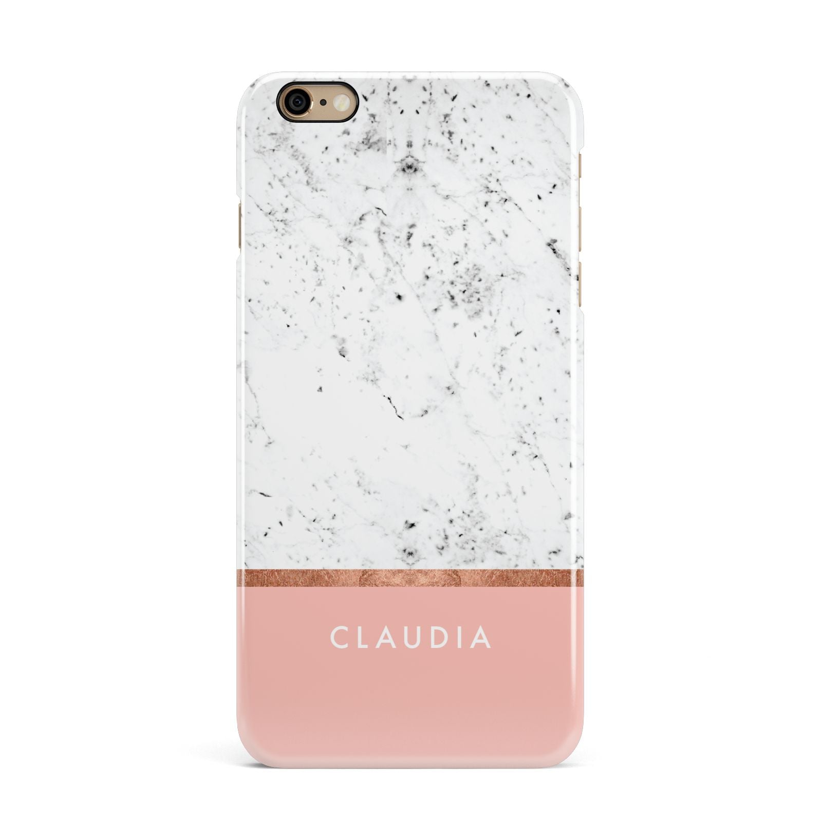 Personalised Marble With Name Initials Pink iPhone 6 Plus 3D Snap Case on Gold Phone