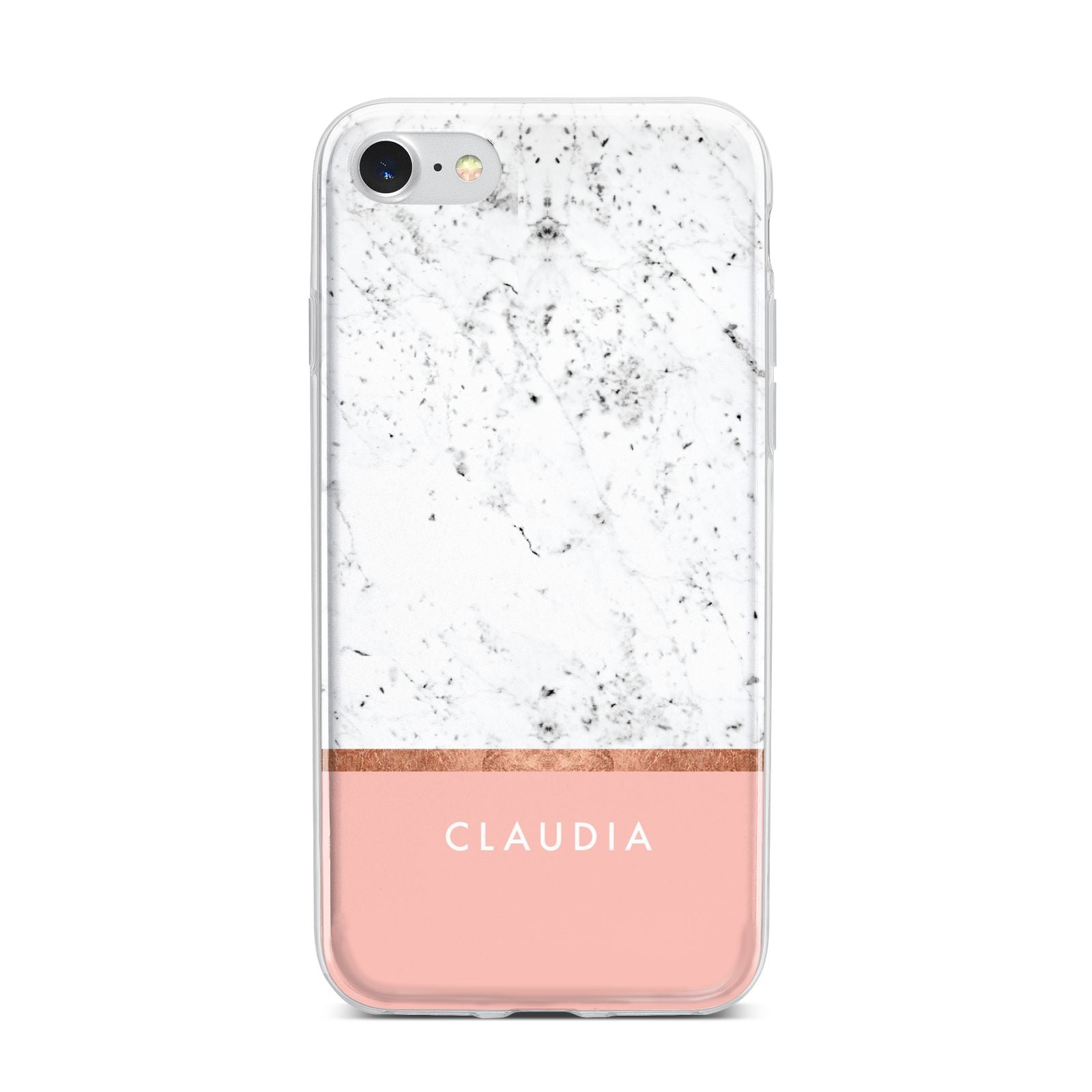 Personalised Marble With Name Initials Pink iPhone 7 Bumper Case on Silver iPhone