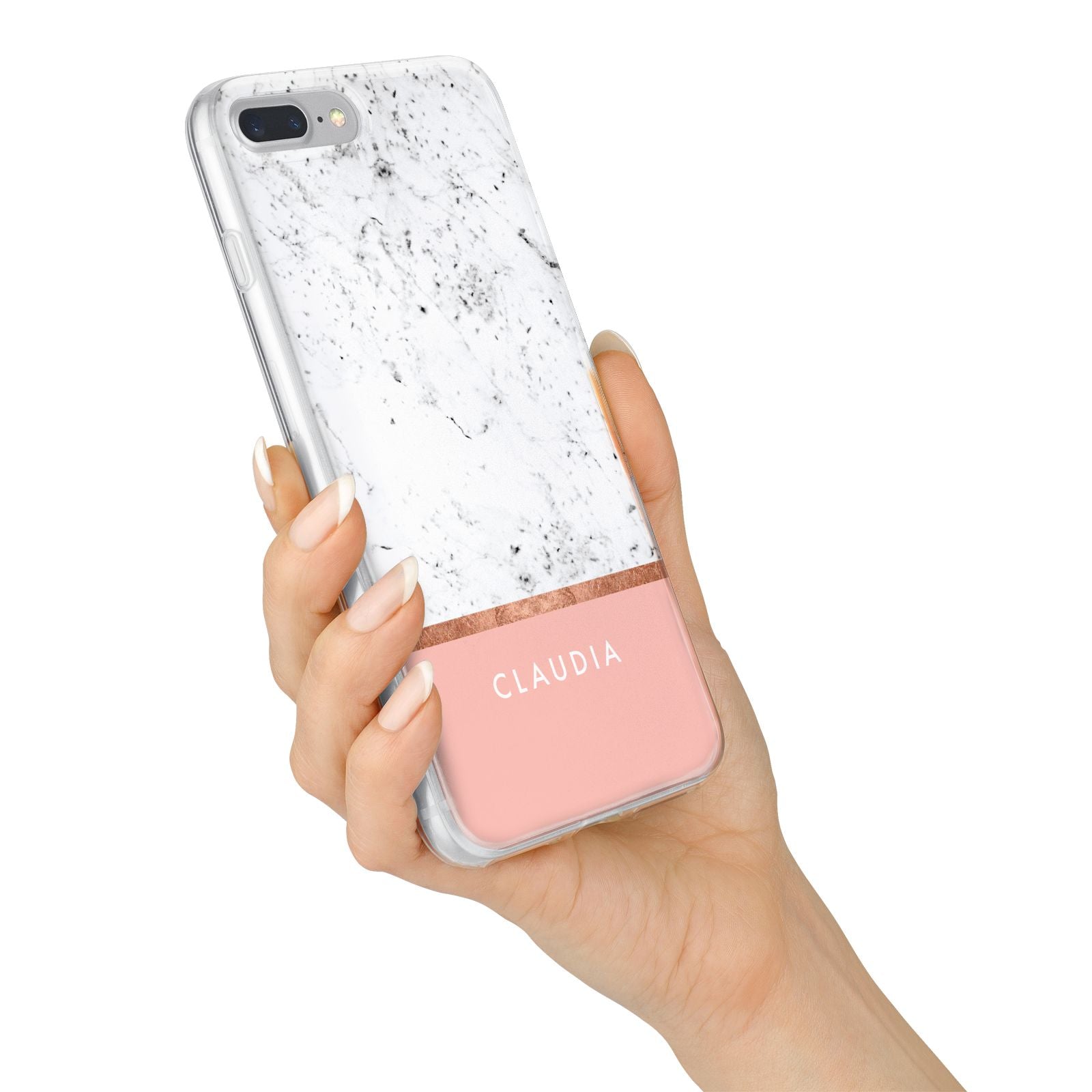 Personalised Marble With Name Initials Pink iPhone 7 Plus Bumper Case on Silver iPhone Alternative Image