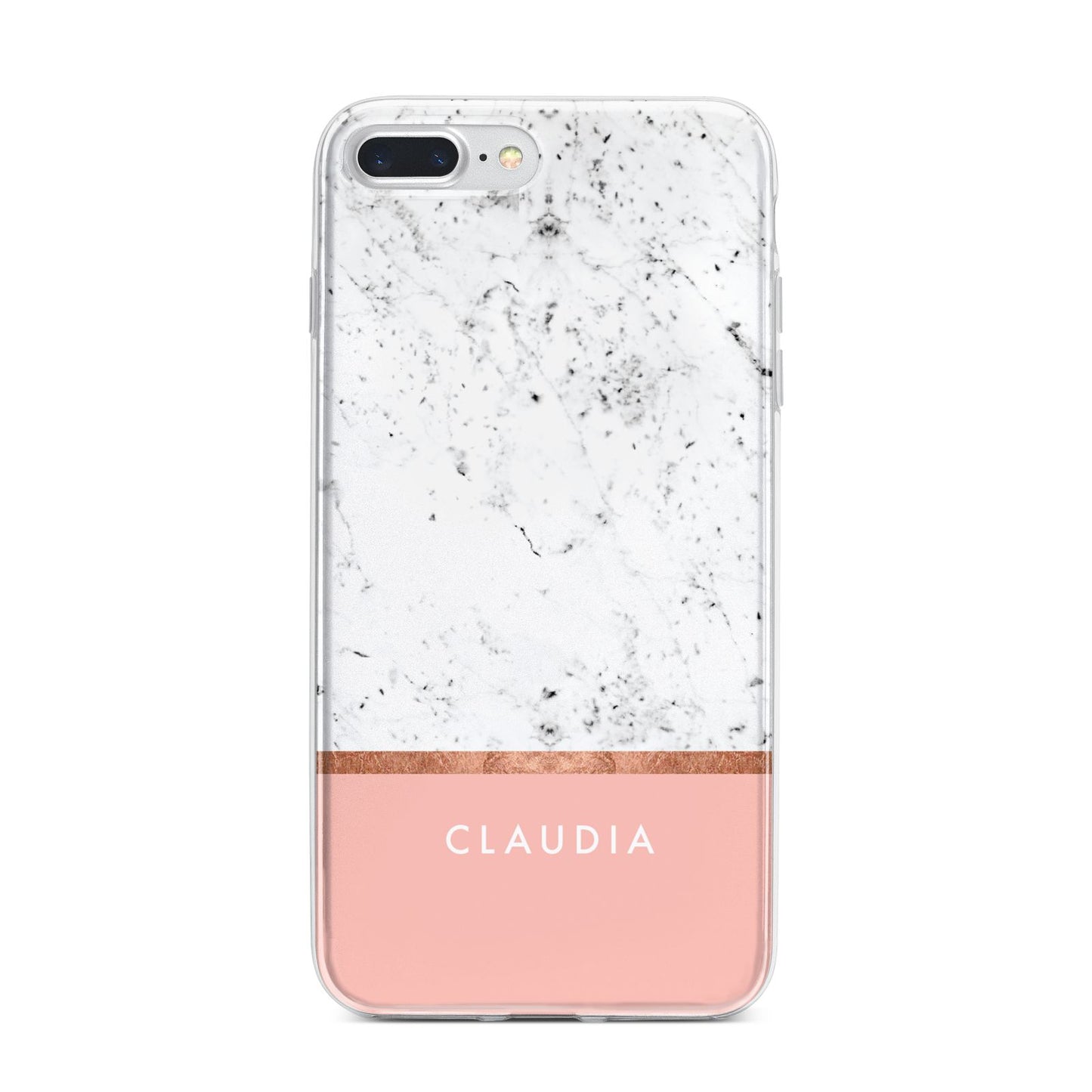Personalised Marble With Name Initials Pink iPhone 7 Plus Bumper Case on Silver iPhone