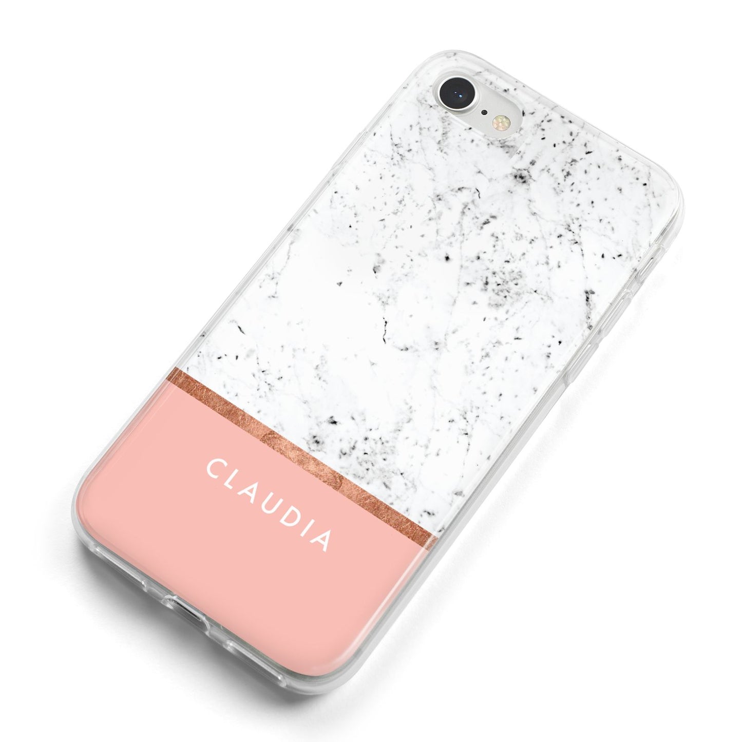 Personalised Marble With Name Initials Pink iPhone 8 Bumper Case on Silver iPhone Alternative Image