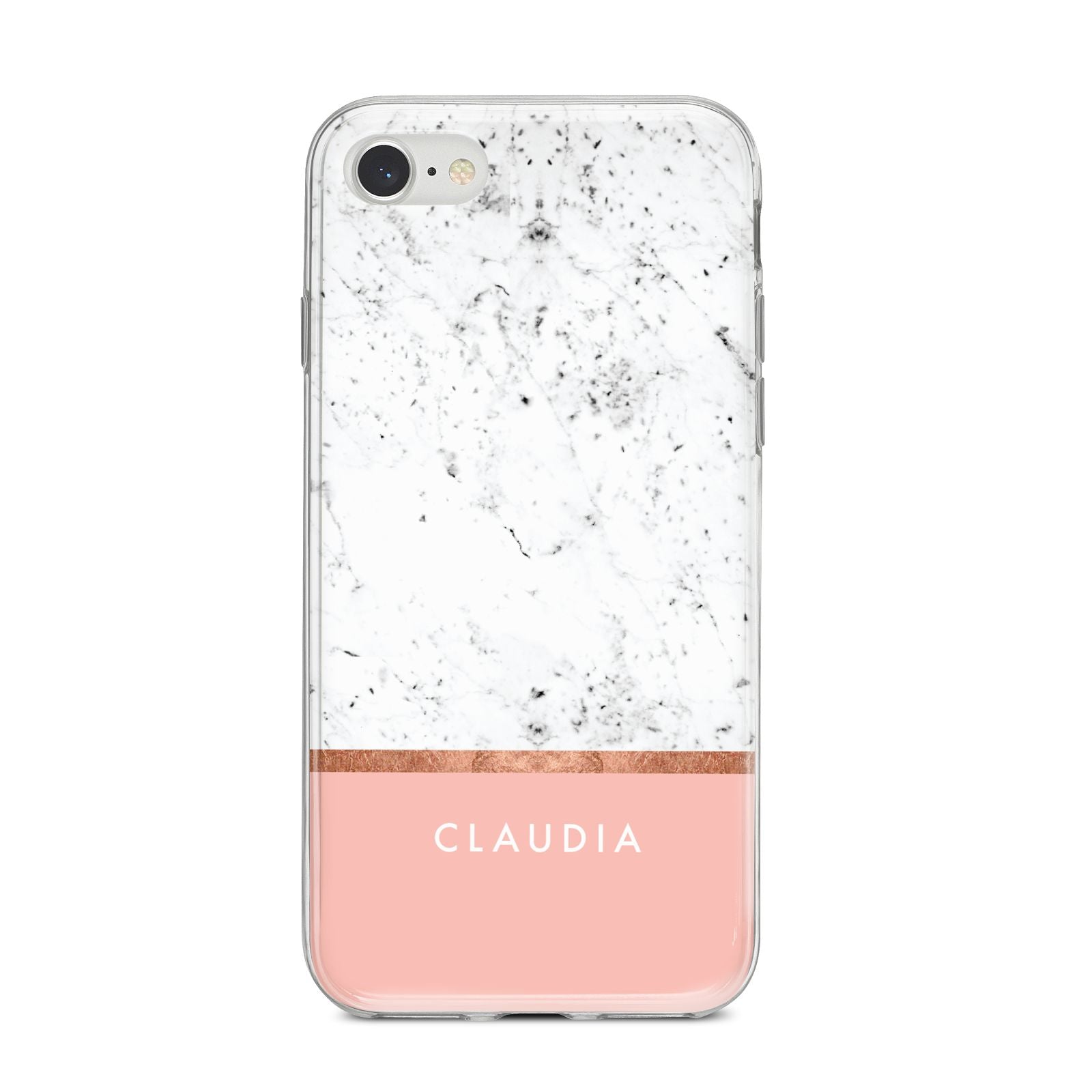 Personalised Marble With Name Initials Pink iPhone 8 Bumper Case on Silver iPhone