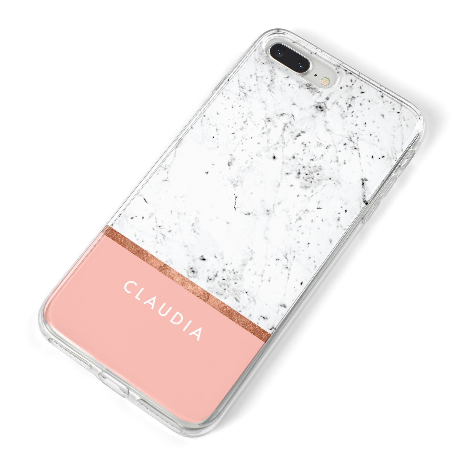 Personalised Marble With Name Initials Pink iPhone 8 Plus Bumper Case on Silver iPhone Alternative Image