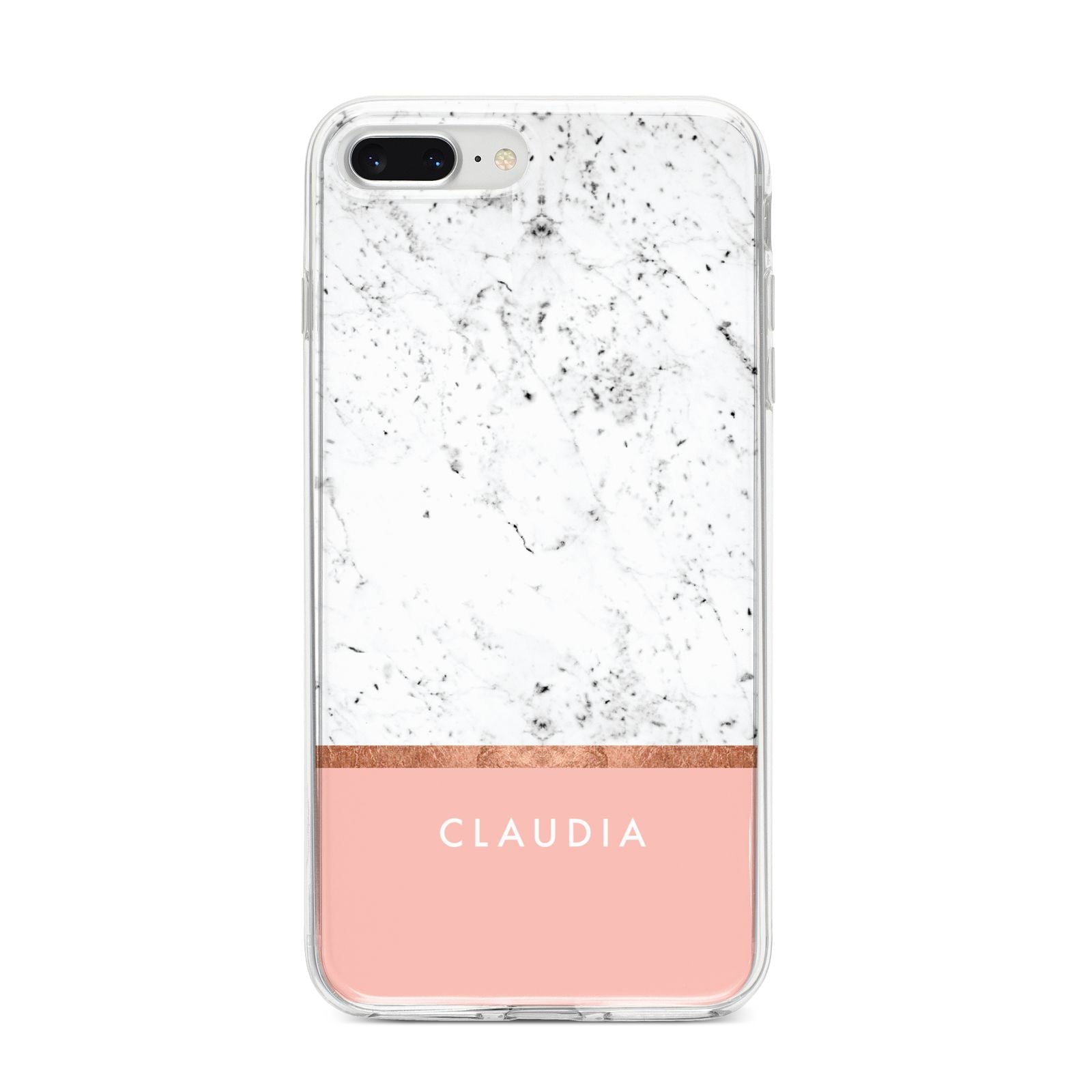 Personalised Marble With Name Initials Pink iPhone 8 Plus Bumper Case on Silver iPhone