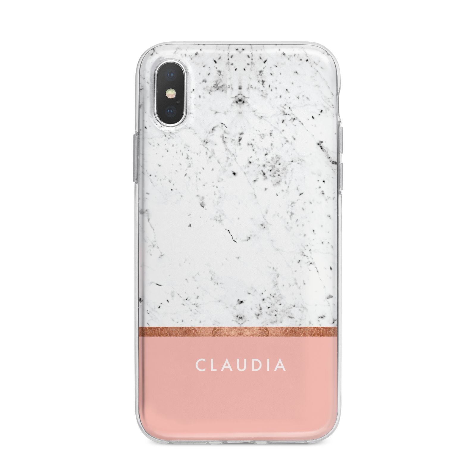 Personalised Marble With Name Initials Pink iPhone X Bumper Case on Silver iPhone Alternative Image 1