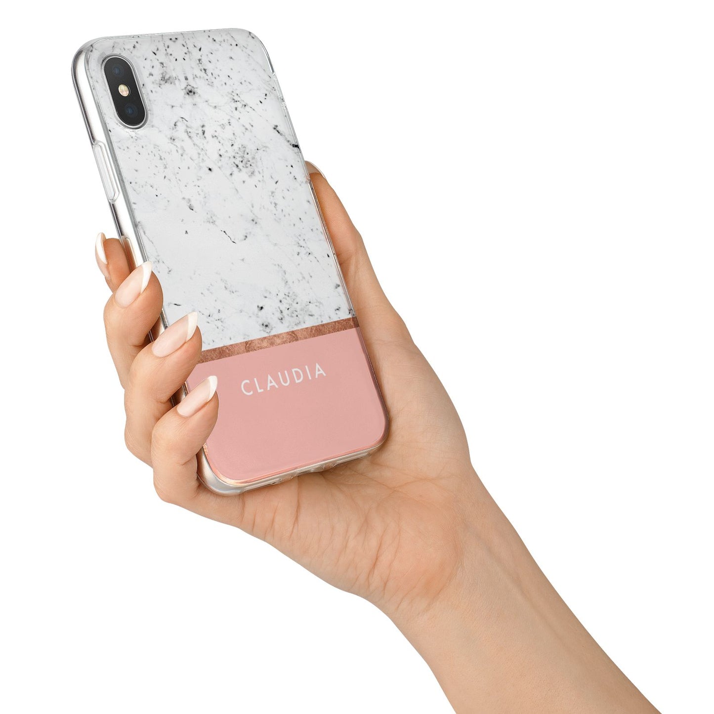 Personalised Marble With Name Initials Pink iPhone X Bumper Case on Silver iPhone Alternative Image 2