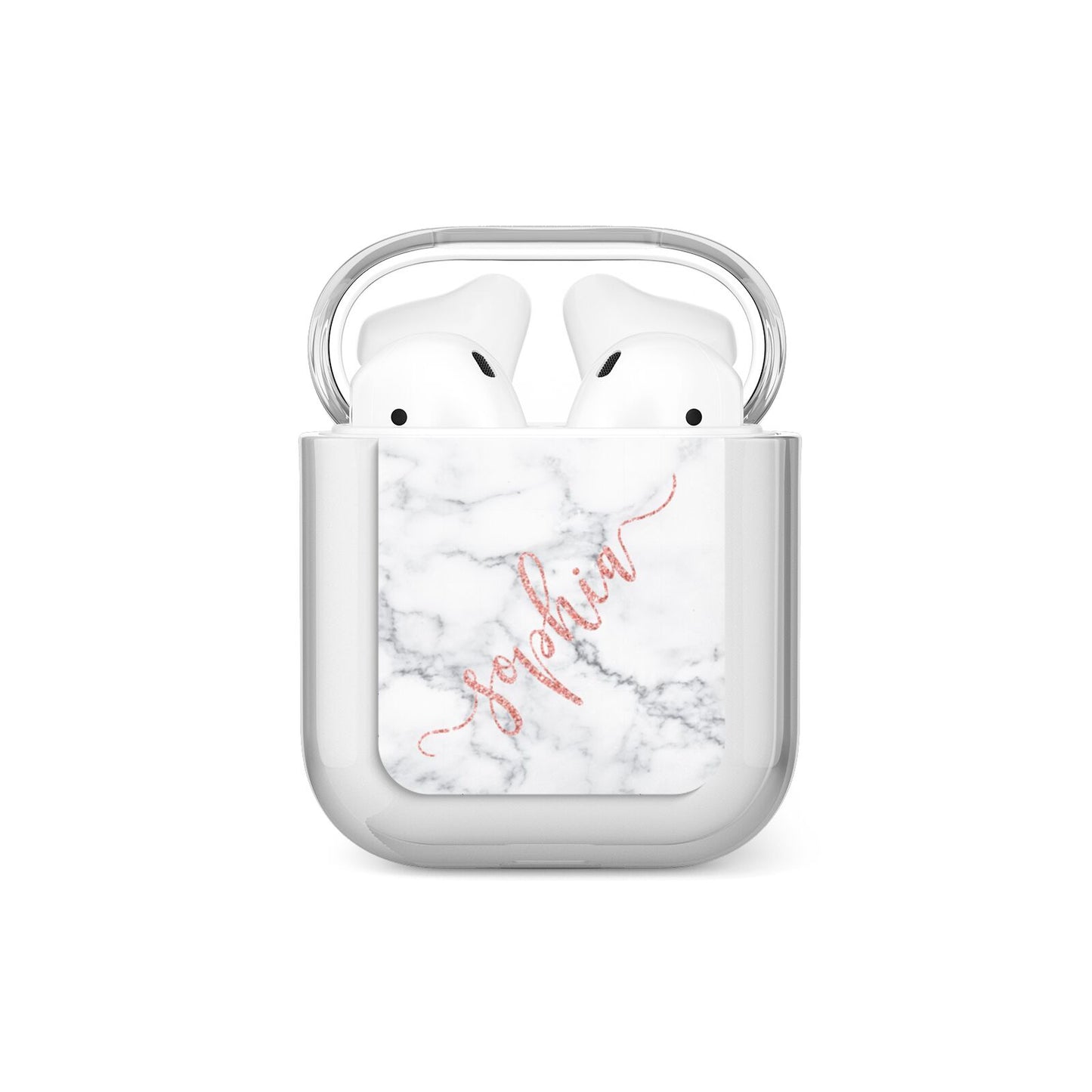 Personalised Marble with Pink Glitter Text AirPods Case