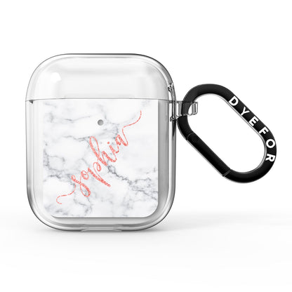 Personalised Marble with Pink Glitter Text AirPods Clear Case
