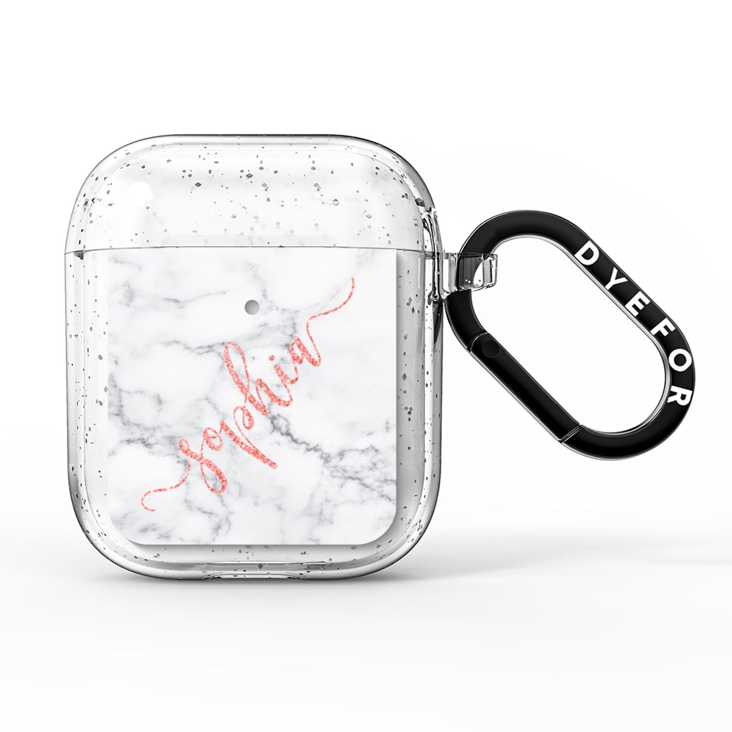 Personalised Marble with Pink Glitter Text AirPods Glitter Case