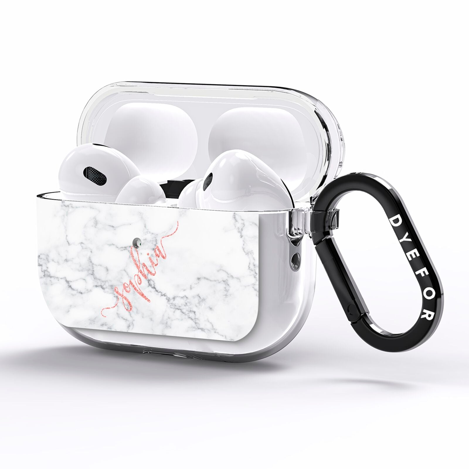 Personalised Marble with Pink Glitter Text AirPods Pro Clear Case Side Image