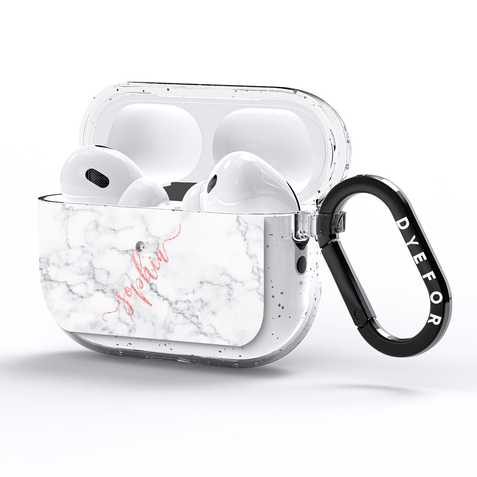 Personalised Marble with Pink Glitter Text AirPods Pro Glitter Case Side Image