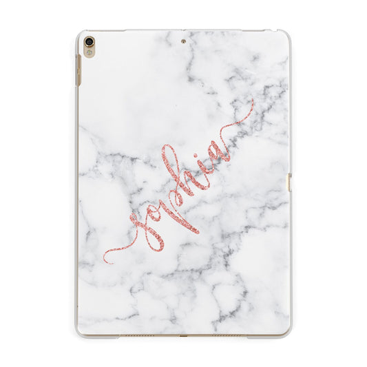 Personalised Marble with Pink Glitter Text Apple iPad Gold Case