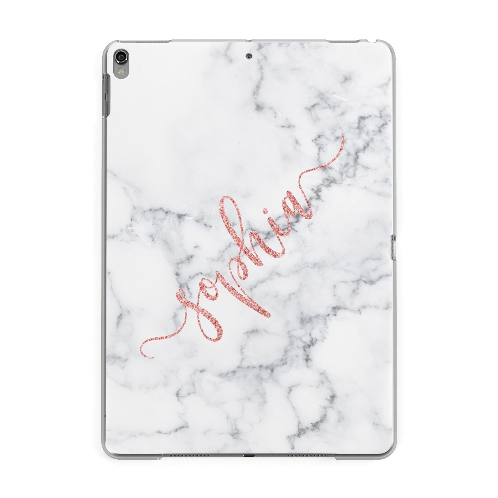 Personalised Marble with Pink Glitter Text Apple iPad Grey Case