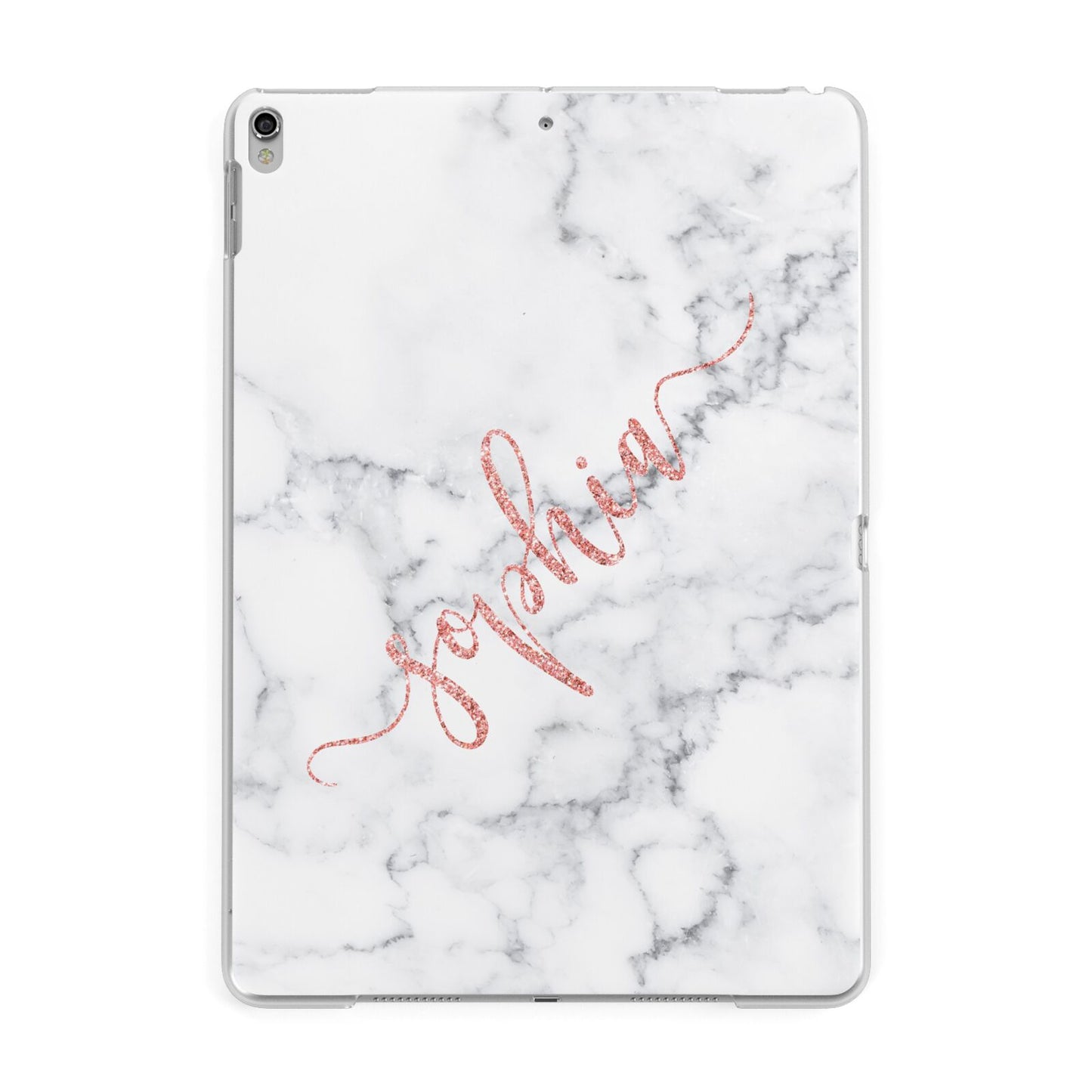 Personalised Marble with Pink Glitter Text Apple iPad Silver Case