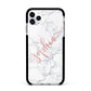 Personalised Marble with Pink Glitter Text Apple iPhone 11 Pro Max in Silver with Black Impact Case