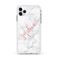 Personalised Marble with Pink Glitter Text Apple iPhone 11 Pro Max in Silver with White Impact Case