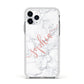 Personalised Marble with Pink Glitter Text Apple iPhone 11 Pro in Silver with White Impact Case