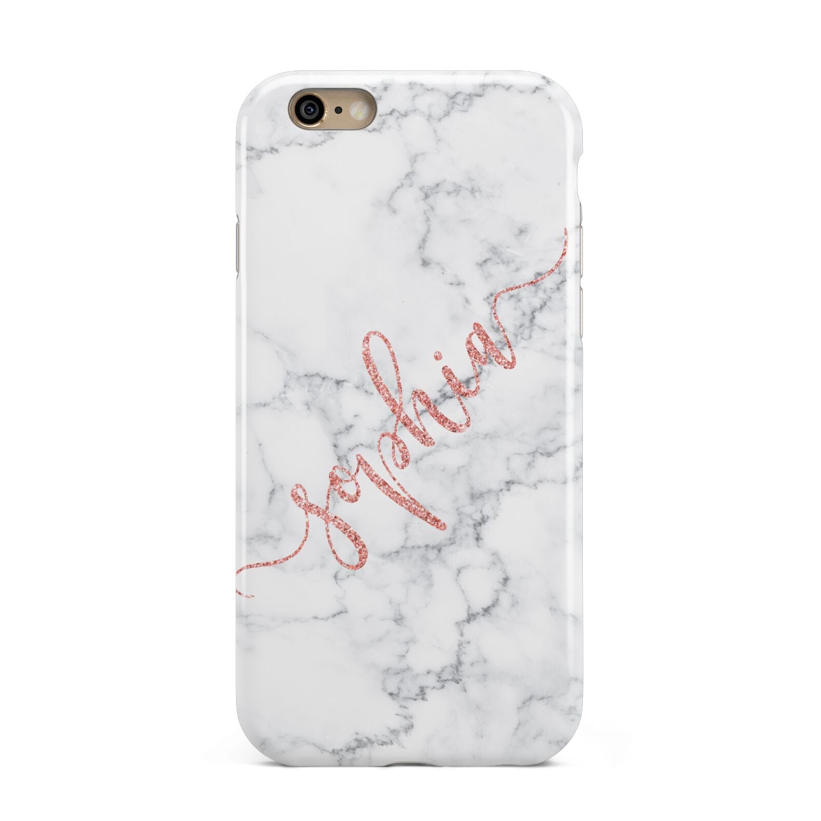 Personalised Marble with Pink Glitter Text Apple iPhone 6 3D Tough Case