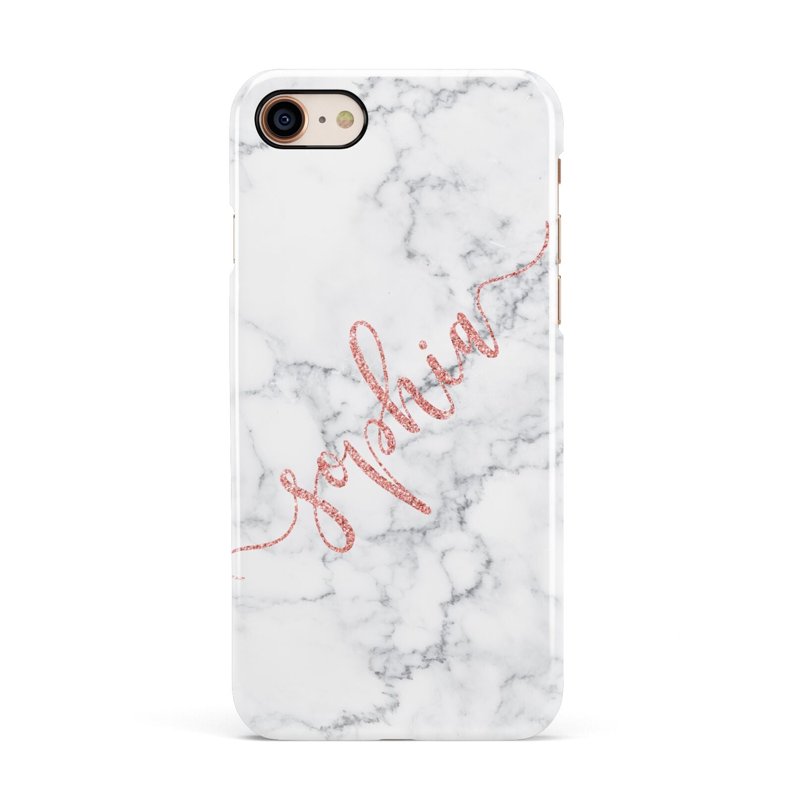 Personalised Marble with Pink Glitter Text Apple iPhone 7 8 3D Snap Case