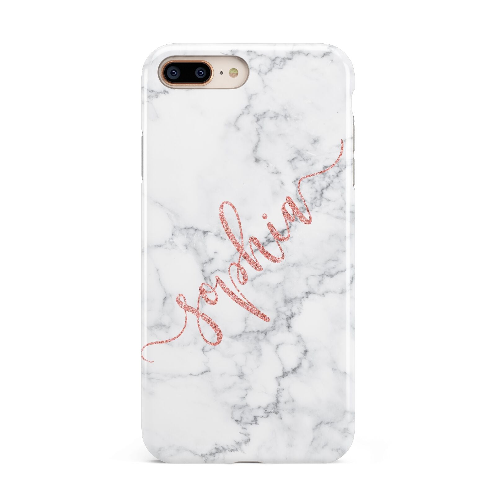 Personalised Marble with Pink Glitter Text Apple iPhone 7 8 Plus 3D Tough Case