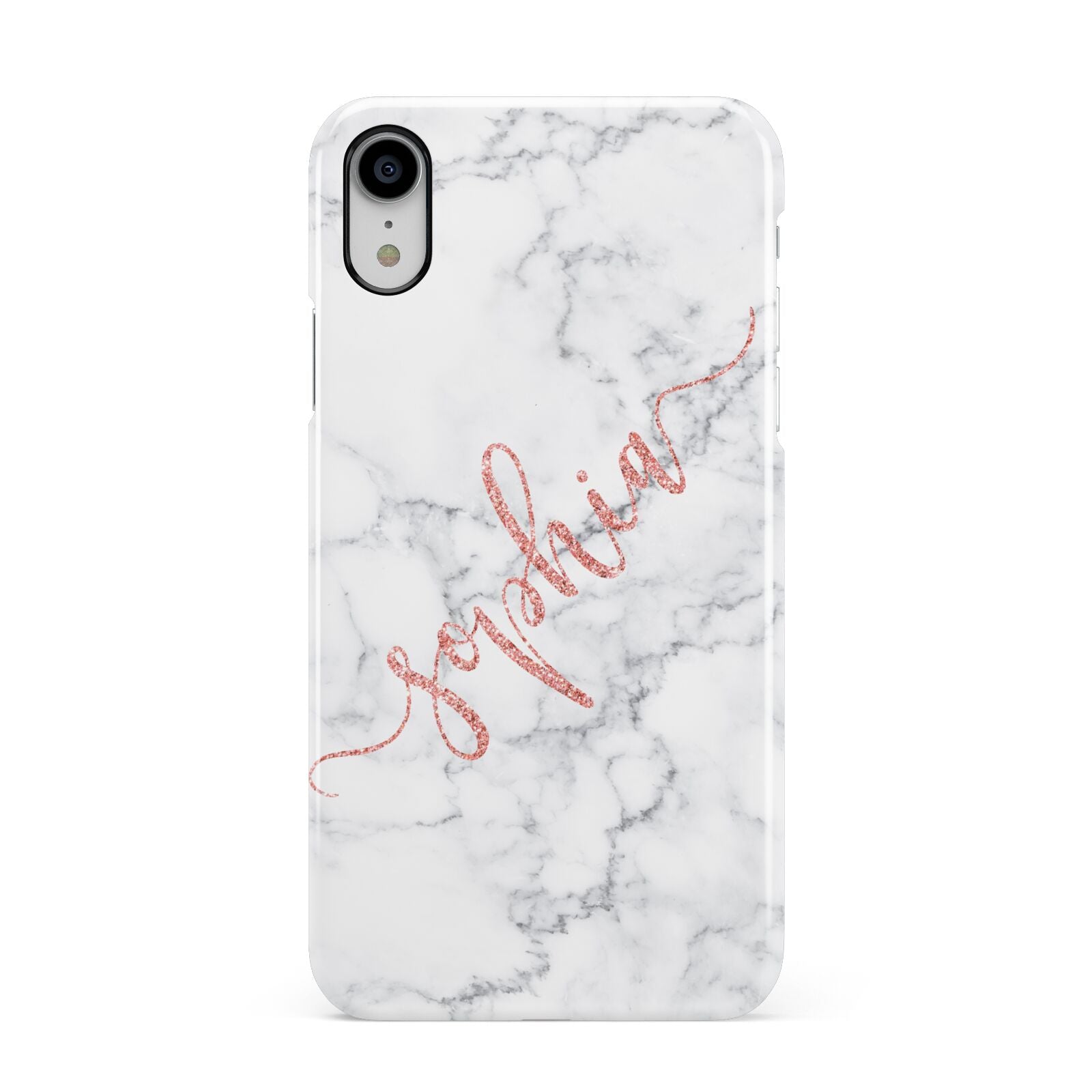 Personalised Marble with Pink Glitter Text Apple iPhone XR White 3D Snap Case