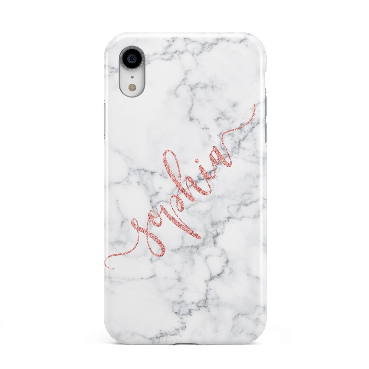 Personalised Marble with Pink Glitter Text Apple iPhone XR White 3D Tough Case