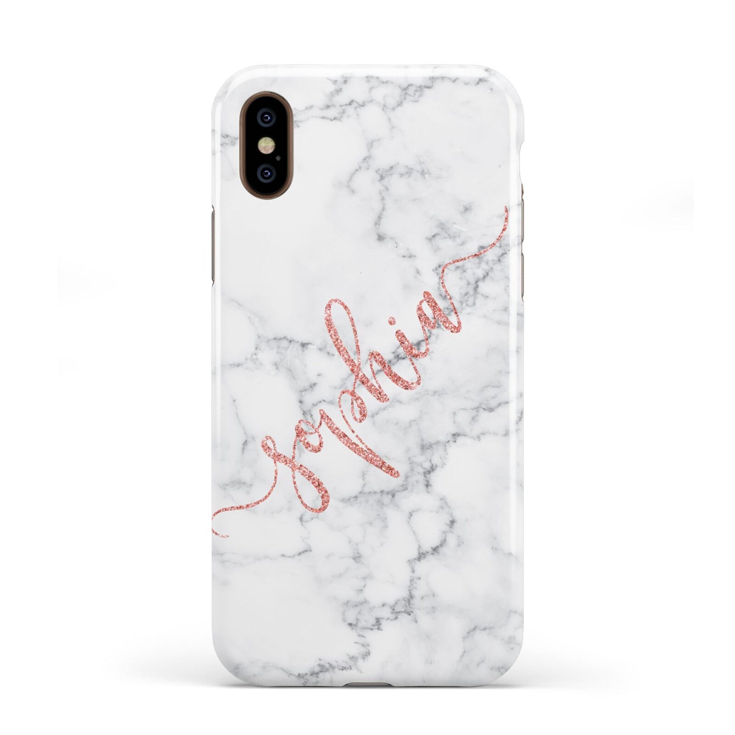 Personalised Marble with Pink Glitter Text Apple iPhone XS 3D Tough
