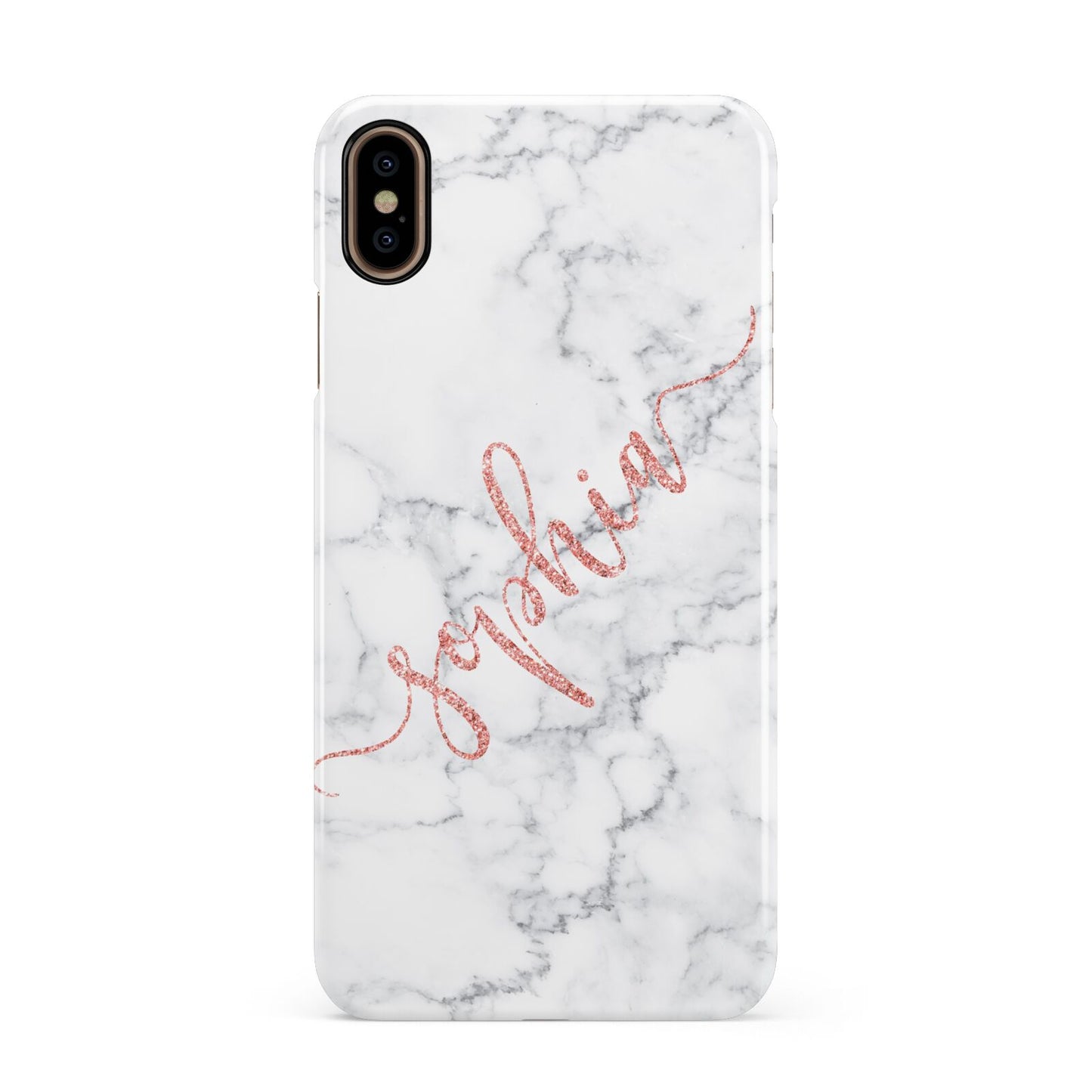 Personalised Marble with Pink Glitter Text Apple iPhone Xs Max 3D Snap Case